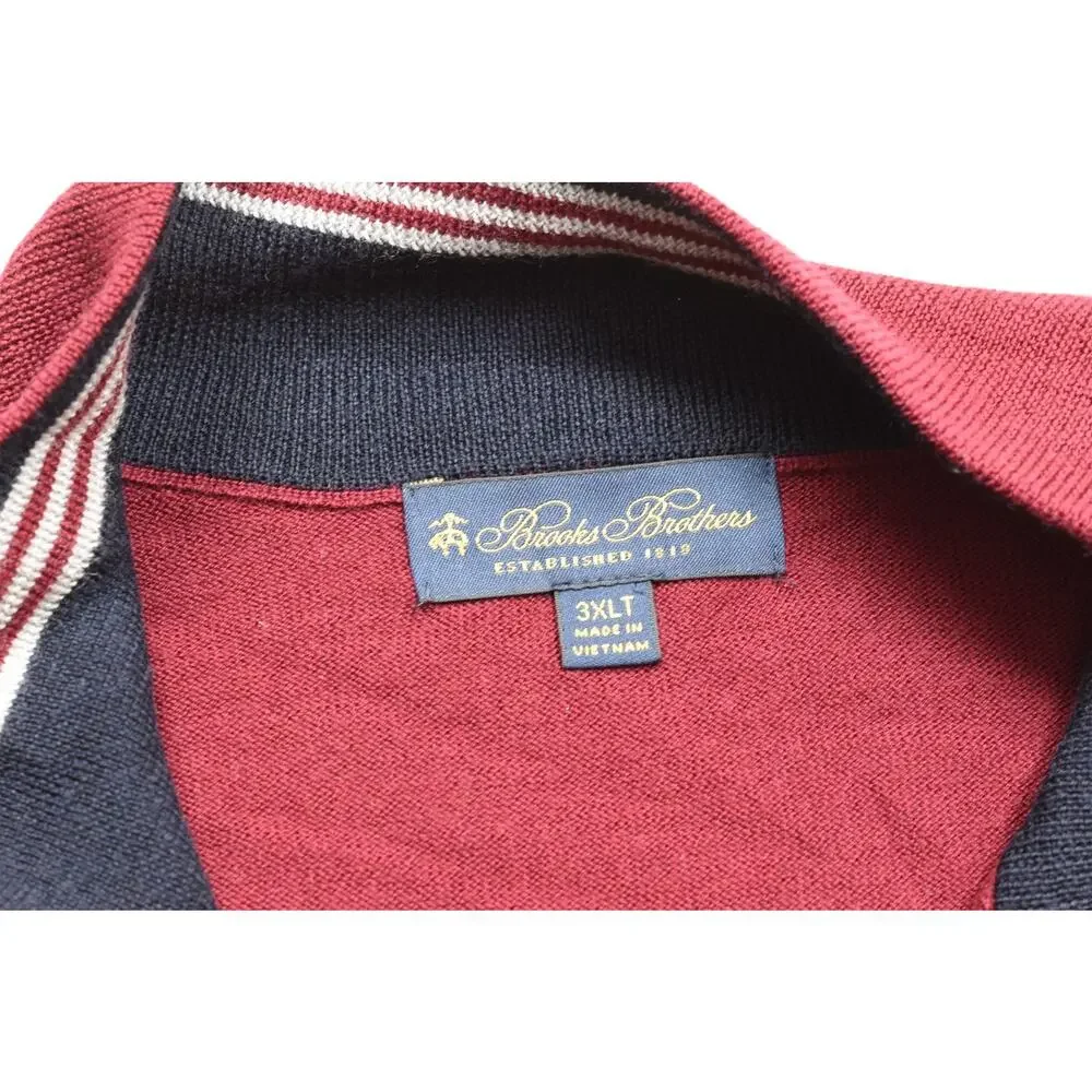 Brooks Brothers 3XLT Men's Red 1/4 Zip 100% Merino Wool Pullover Sweater Tall